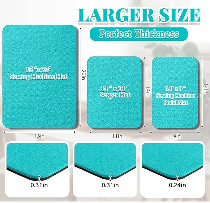 3 Pcs Sewing Machine Muffling Mat Pedal Mat Sewing Machine Pad No Slip Rubber Stay in Place Mats for Calms Vibration(Blue Black,15 x 20 Inch,14 x 9 Inch,14 x 11 Inch)