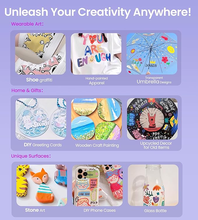 Woomer Dual Markers, No Bleeding Marker, Water-based & Waterproof after Dry, Acrylic Paint Pens for Fabric Rock DIY Crafts, 36 Colors, Brush & Fine Tip