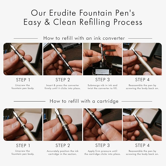Wordsworth & Black Luxury Fountain Pen - Stunning Brushed Bronze Pen, 18K Gilded Nib (Medium), Ink Converter, Best Pen Gift Set for Men & Women, Professional, Executive, Office, Nice Pens