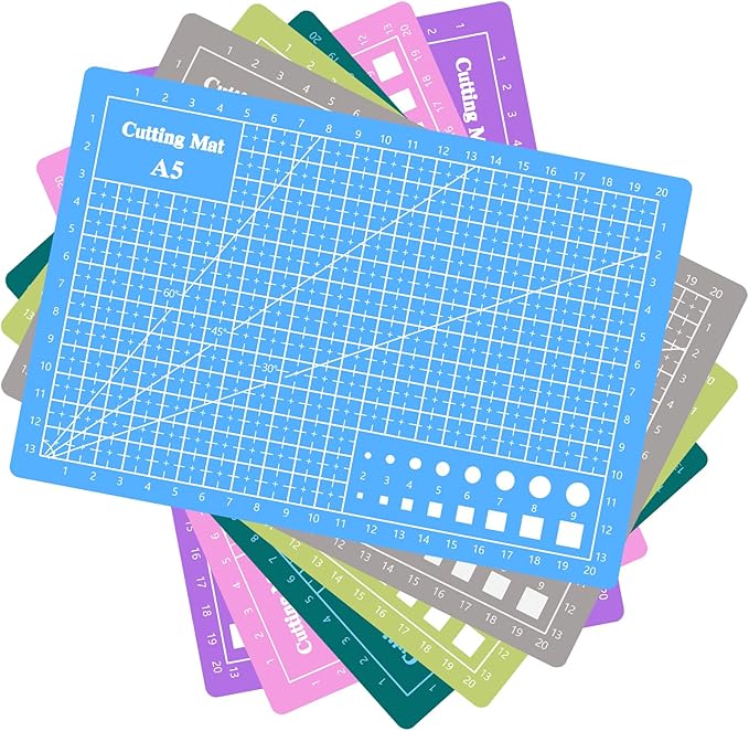 6 Pack Self Healing Cutting Mat, 6 x 8.8inch Rotary Sewing Mat for Crafts, Double Sided Craft Mat for Fabric Scrapbooking（Pink, Purple, Gray, Matcha Green, Sky Blue）