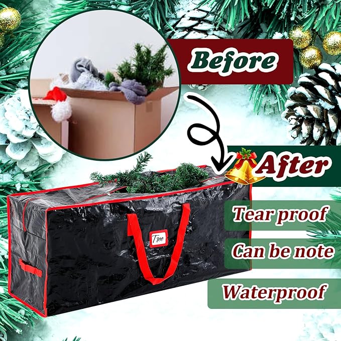 Amylove 4 Pcs Large Christmas Tree Storage Bags Heavy Duty Xmas Zippered Bags Bulk Waterproof Plastic Christmas Tree Container with Carry Handles(7.5 ft,Black)