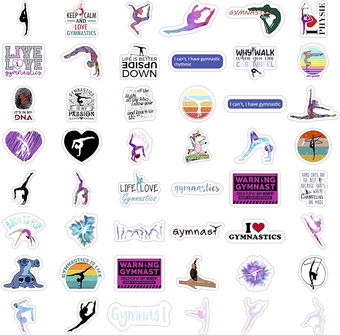 BulbaCraft 100Pcs Gymnastics Stickers, Water Bottles - Gymnastics Party Supplies, Gifts for Women & Men