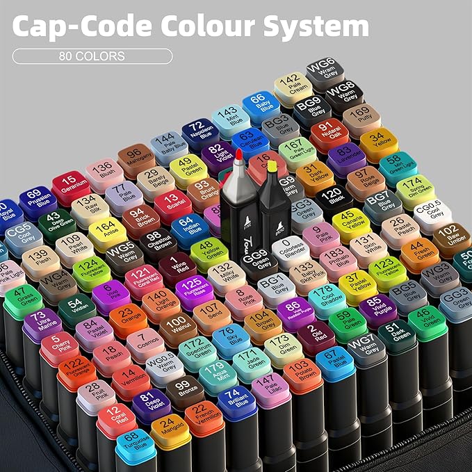 Alcohol Markers,80 Colors Dual Tip Art Marker,Drawing Sketching Coloring Artist Pens and Underlining,Art Markers for Adults Drawing Marker Coloring Painting Perfect with Broad and Fine Tips for Adult