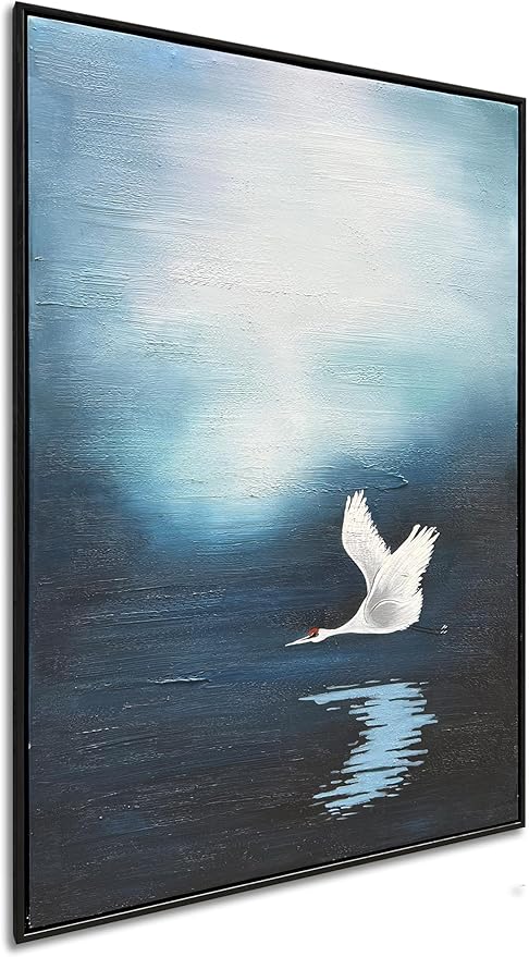 NANKAI Art Hand-Painted Lake Swan Oil Painting in Modern Abstract Style Suitable for Decorative Art for Home Office corridors and Walls. 36x24 inches(with Solid Wood Exterior Frame)