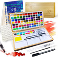 Watercolor Paint Set,100 Colors in Nature Bamboo Box,Portable Water Colors Kit with Papers and Brush Pens,Great for Kids Adults Beginners & Professionals（bamboo）