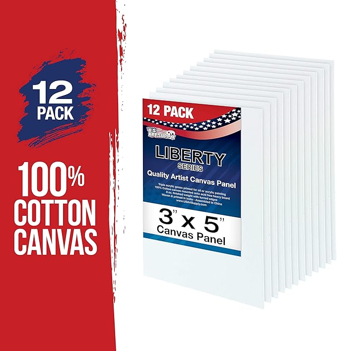 US Art Supply 3 X 5 inch Professional Artist Quality Acid Free Canvas Panel Boards for Painting 12-Pack (1 Full Case of 12 Single Canvas Board Panels)