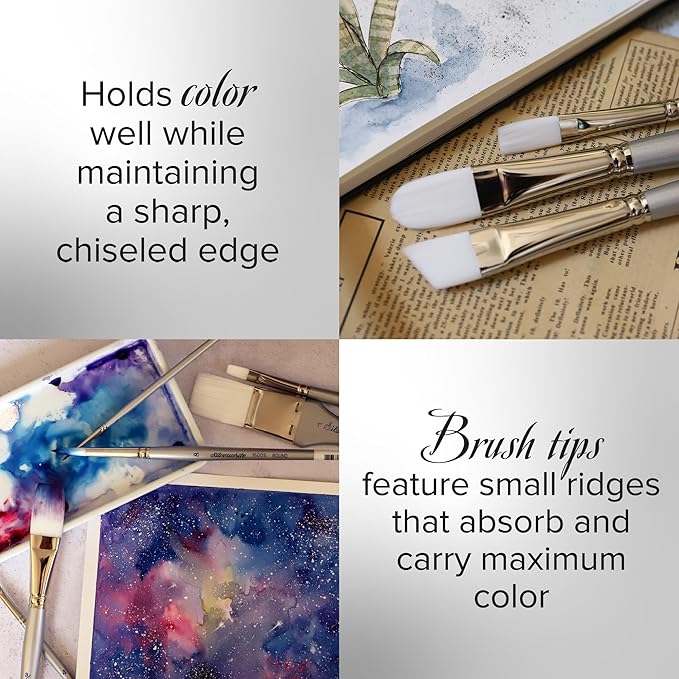 Silver Brush Limited SW-1587S Silverwhite Short Handle Angle Brushes with Soft Synthetic Taklon, 5pc Premium Artist Painting Bundle for Acrylics, Watercolor, Gauche, Ink, Dye, Craft Paint, & Tempera