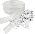 MebuZip #5 Nylon Coil Zippers by The Yard Bulk Zipper Roll Zipper Tape 10 Yards with 25pcs Pulls for Sewing Tailor DIY Craft Bags Pillows (White 10Yards)