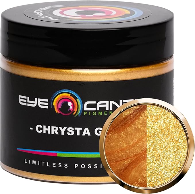 Eye Candy Pigments Premium Gold Mica Powder - Chrysta Gold (50gr) - for Epoxy, Resin, Soap, Paint, Woodworking, Acrylic Pouring, Bath Bombs, Fishing Lures - DIY Arts and Crafts Additive