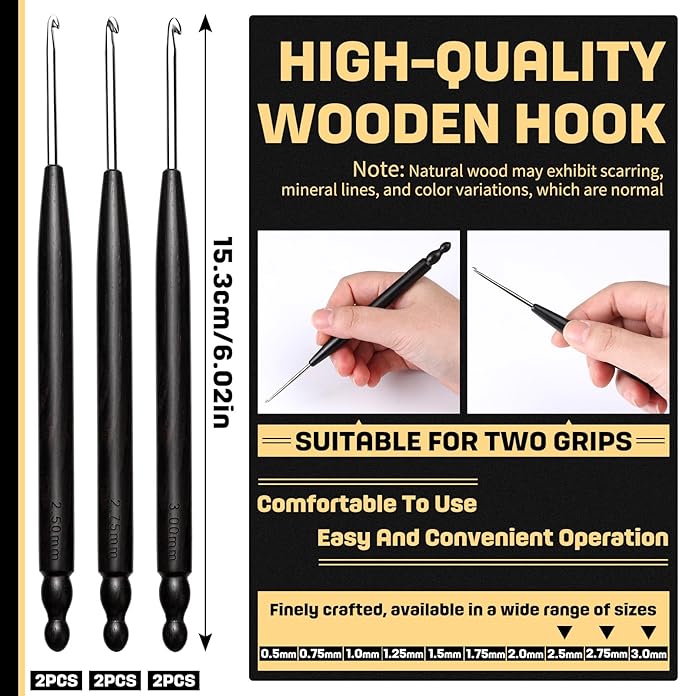 Hssugi Crochet Hooks, 6PCS 2.5mm, 2.75mm, 3.0mm Small Crochet Hooks for Arthritic Hands, Ergonomic Hook Knitting Needles for Beginners DIY, Experienced Lovers