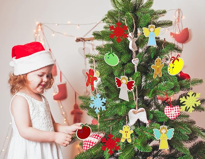 Artmag 50pcs Unfinished Wooden Christmas Ornaments Wood Slices with Holes for DIY Crafts Centerpieces Holiday Hanging Decor Decorations 5 Styles