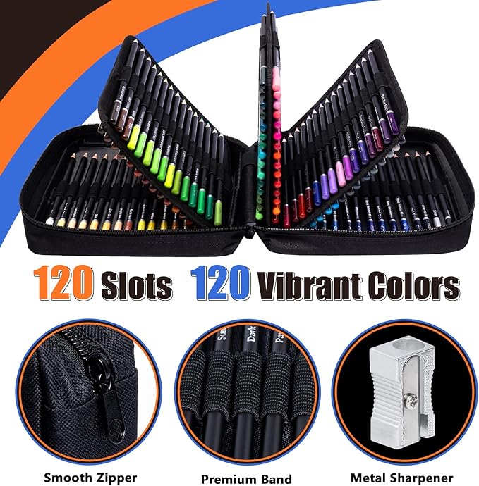 120 Colored Pencils for Adult Coloring Books, Professional Soft Core Drawing Sketching Shading Pencils Set with Zipper Case, Coloring Pencils for Adults, Artists, Professionals and Colorists