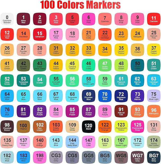 Taotree Alcohol Markers Set 100 Colors with Case & Holders, Dual Tips Art Coloring Markers Pens, Chisel & Fine Art Supplies Sketch Pens for Artist Adult Coloring Books Drawing, Painting, Sketching