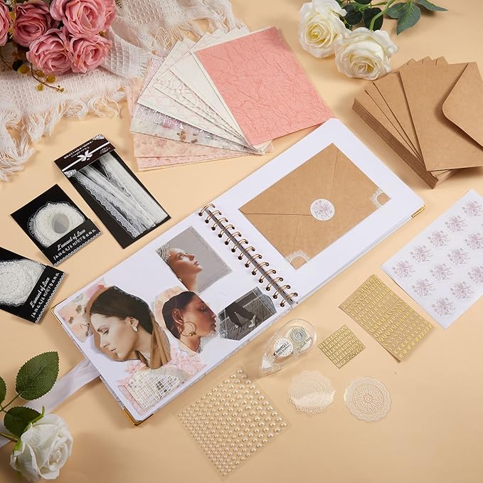 Humyoun 8.5 x 7 Inch Wedding Guest Book Letters to The Bride Scrapbook Wedding Memory Book Bridal DIY Blank Paper Scrapbook Photo Album Guest Sign with Pearl Stickers(157 Pcs,Pink Floral)