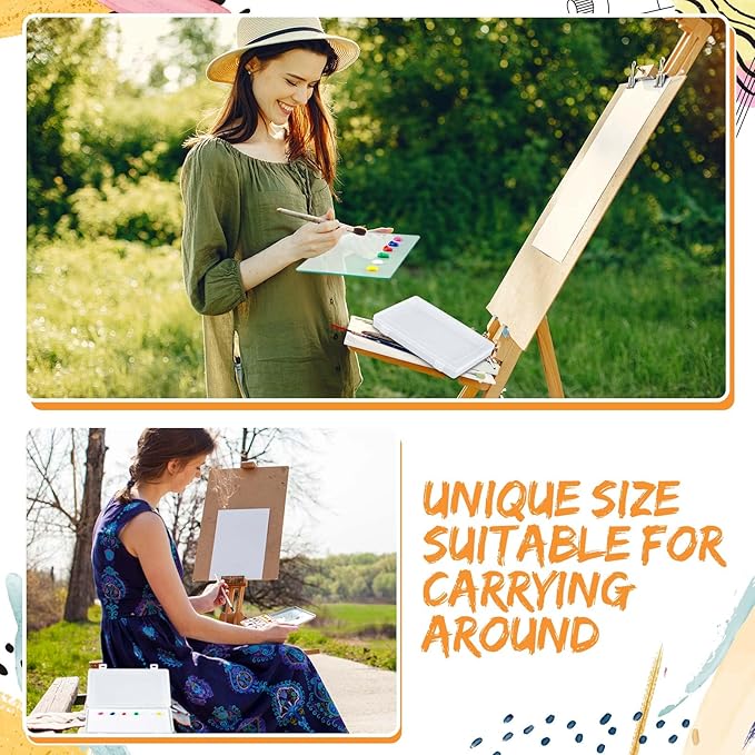 Nuanchu 2 Pcs Handy Glass Oil Paint Palette Included Airtight Stay Wet Palette Container and Tempered Glass, Keeps Paint Fresh, Ideal for Travel (10.24 x 6.8 Inches,Clear)