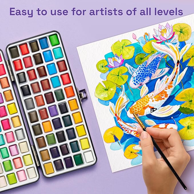 ARTISTRO 100 Colors Watercolor Paint Set - Portable Paint Set with Palette and Brush Pens - Travel Water Color Kit for Adults, Professionals, Kids - Art and Painting Supplies - Christmas Gift Idea
