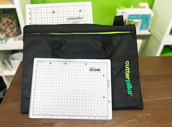 CUTTERPILLAR TRAVEL BUNDLE FOR SEWING & QUILTING - Glow Elite Mini LED Light Board, with Translucent, Self-Healing Cutting Mat - FLIP and FOLD 48 5-mats-in-1 - Glow Storage Tote