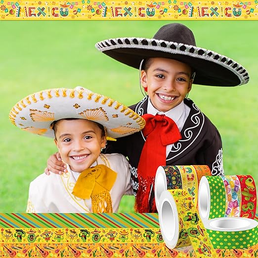 Mexican Fiesta Washi Tape 12 Rolls Mexican Fiesta Washi Tape Masking Decorative Cinco De Mayo Washi Tape for DIY Craft Gift Wrapping Handbook Sticker Scrapbook Journaling Party Favor