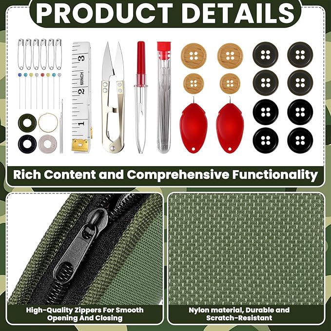 Suncalla Military Survival Sewing Kit Tactical with Buttons Durable Nylon Portable Small Army Sewing Kit for Men Women Complete Thread Needle Repair Tools for Travel Field Emergency