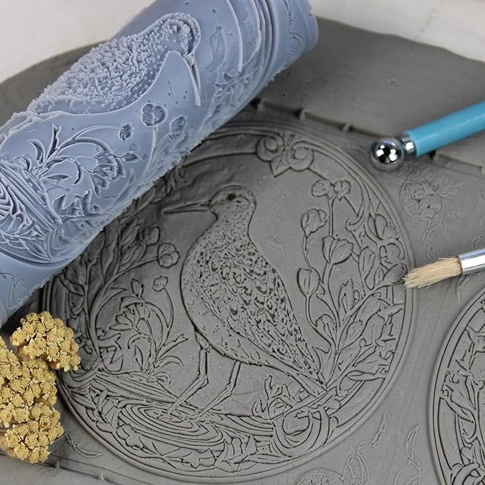 Sandpiper Clay Texture Roller (4") - Bird Set #02 - Embossing Pattern Roller for Polymer & Ceramic Clay, Pottery & Crafts