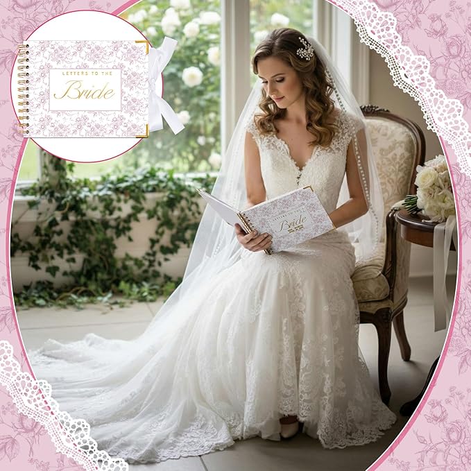 Humyoun 8.5 x 7 Inch Wedding Guest Book Letters to The Bride Scrapbook Wedding Memory Book Bridal DIY Blank Paper Scrapbook Photo Album Guest Sign with Pearl Stickers(157 Pcs,Pink Floral)