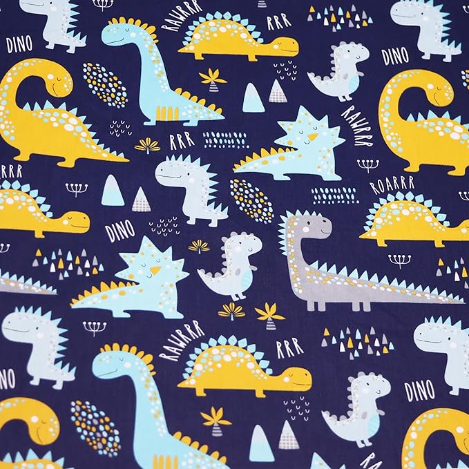 Hanjunzhao 21Pcs Cartoon Dinosaur Fat Quarters Fabric Bundles 18 x 22 Inch, Animal Print Cotton Quilting Fabric Squares for Quilting, Sewing, Blanket, Quilts, Home Decor, and Crafts, Dinosaurs
