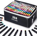 204 Colors Alcohol Markers - Dual Tip Permanent Art Markers Set for Coloring Drawing Painting, Fine and Chisel Tip Alcohol Based Pens with Carrying Case for Adult Artists