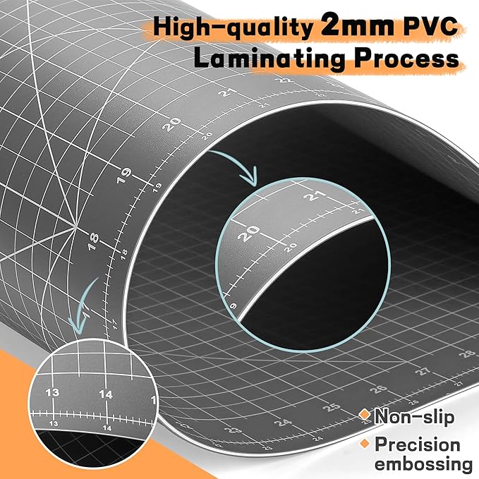 Premium 24" x 36" Large Self Healing Sewing Mat, 5-Ply Rotary Cutting Mat for Quilting, Double-Sided Cutting Board for Crafts Cutting Fabric Leather Modeling Projects, Anthracite Gray