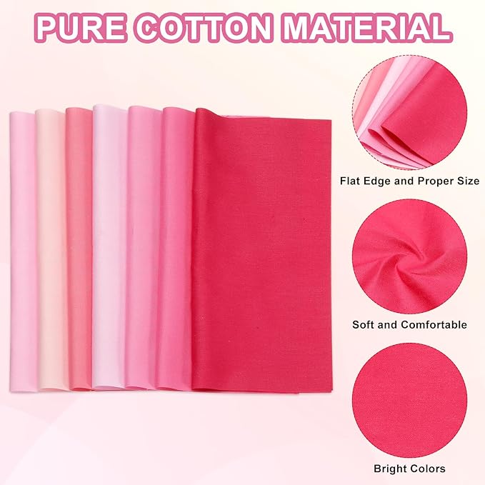 PATIKIL Cotton Fabric Bundles, 14 Pcs 8 x 8 Inch Fat Quarter Solid Color Precut Fabric Squares for Sewing Patchwork Quilting DIY Crafts, Pink