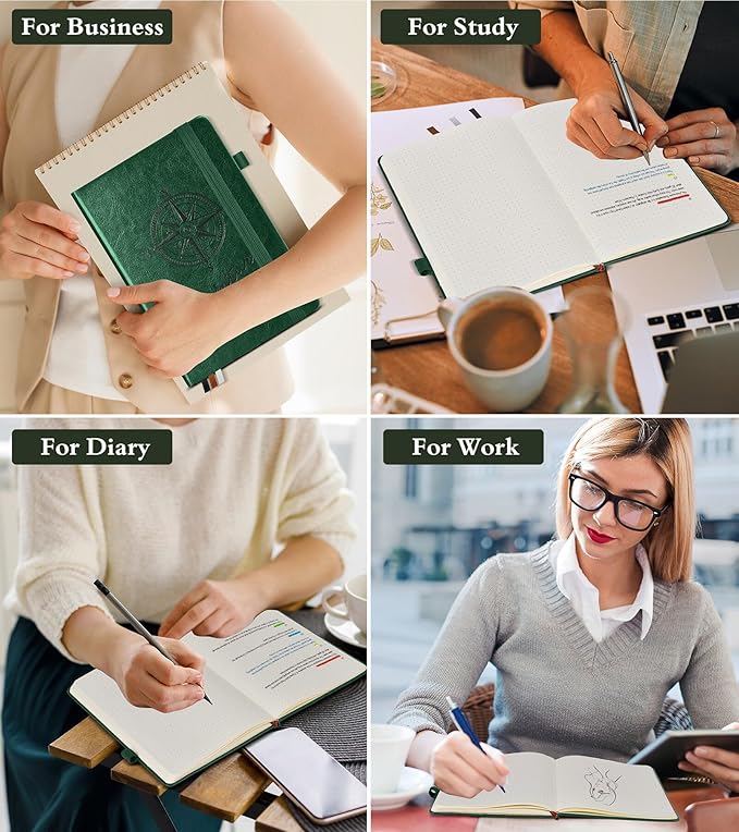 Dotted Journal Notebook for Women Men, 160 Pages Dot Grid Journals for Writing, A5 Hardcover Vintage Leather Bullet Journaling Notebooks for School, Work, Travel, Note Taking 5.8"x8.5"(Green)