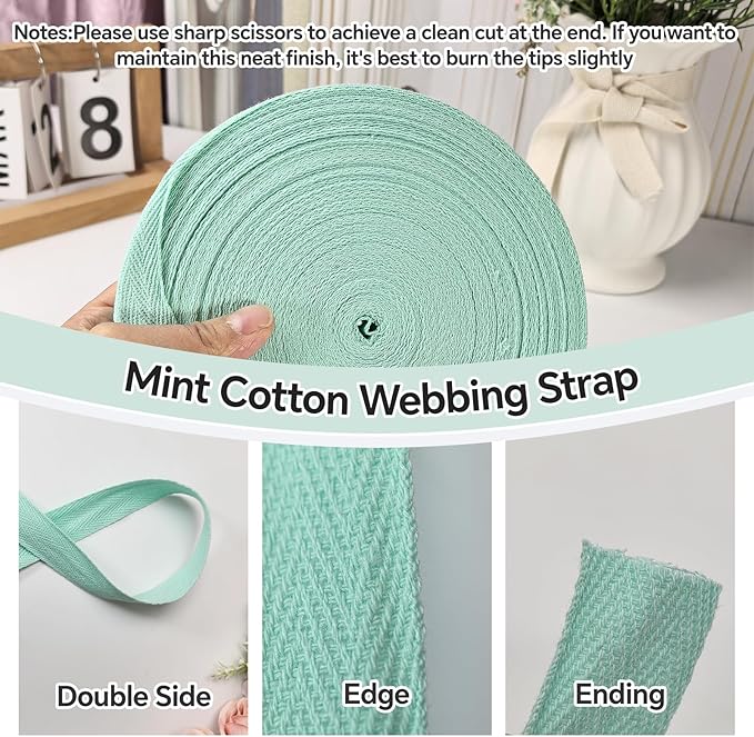 40 Yards Herringbone Twill Tape for Sewing,Pet Collar,Gift Wrapping Home Deco -3/4 inch Mint Green Cotton Webbing Straps-Natural Bias Binding Tape for Handles, Crafting & DIY Projects