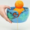 Nagina International Exquisite Premium Yarn Ball Storage Bowls | Hand Painted Lovely Decor Yet Functional Yarn Dispenser (Large (7 x 4 x 7 Inches), Lemon Blue)