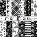 24 Sheets Christmas Scrapbook Paper 12'' × 12'' Double-Sided Xmas Black Plaid Pattern Paper Decorative Art Cardstock for Holiday DIY Crafts Card Making Scrapbook Supplies
