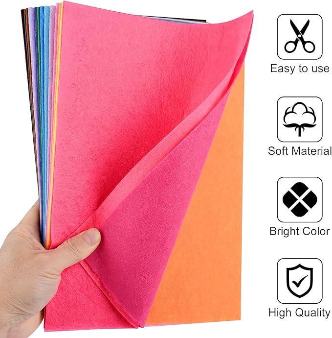 20 Pcs Felt Fabric Sheet 8" x 12" Assorted Color Felt Fabric Sheets for Crafts DIY Handcraft Sewing Squares Patchwork Nonwoven