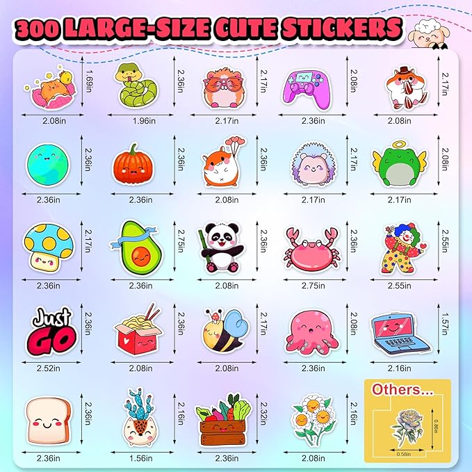 Arme Stickers for Kids，300PCS Cute Vinyl Stickers for Water Bottles for Kids Classroom Decor，Easy Peel Kawaii Bulk Sticker for Skateboards and Notebooks, Laptop Sticker for Teens Girls Kid Adults