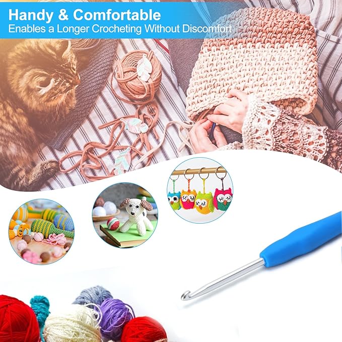 Vodiye 10PCS Crochet Hooks, Professional Extra Long 4.0mm, Ergonomic Handle, Crochet Needle for Beginners and Experienced Lovers