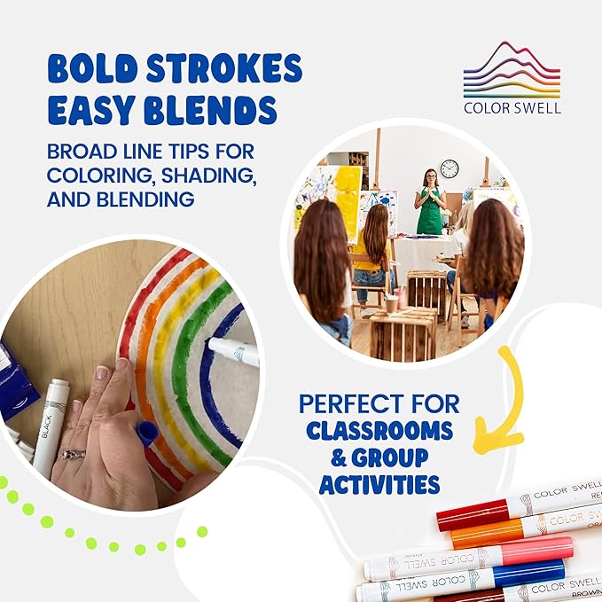 Color Swell Washable Markers Bulk 4 Pack of 8 Vibrant Colors Each for Kids, Adults, Teachers, Parties, and Families