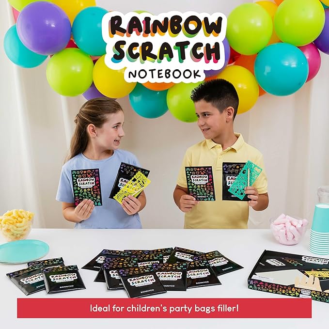 BONNYCO Rainbow Scratch Art for Kids 16 Sets with Notebook, Stencil and Wooden Stylus. Party Favors, Goodie Bags Stuffers for Kids, Classroom Prizes. End of Year Gifts Ages 3 to 12
