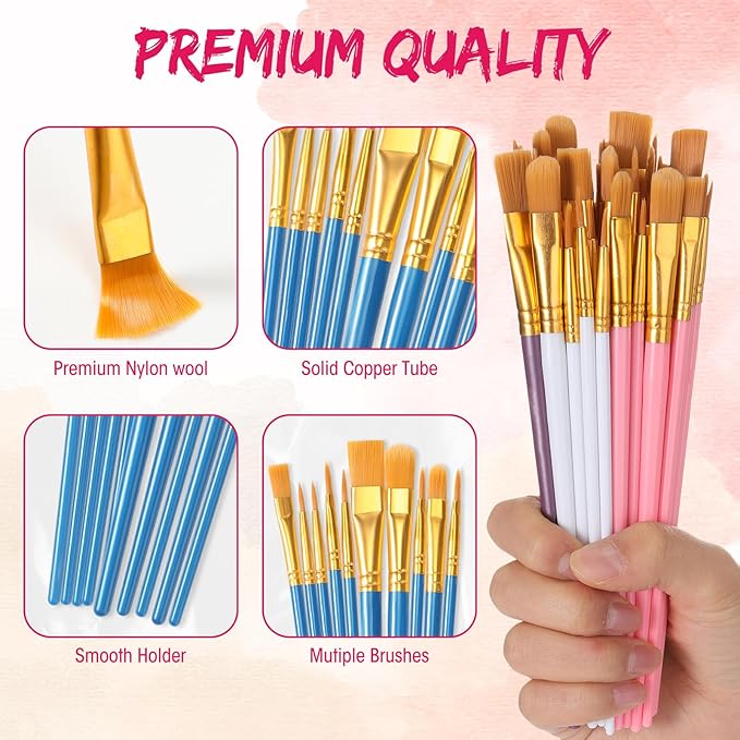 36 Sets Painting Brush Palette, 360 Bulk Paint Brushes and 36 Paint Palette Tray, Nylon Brush Head for Oil, Watercolor, Acrylic Painting, Rock Body Face Art, Party, Adult, Students