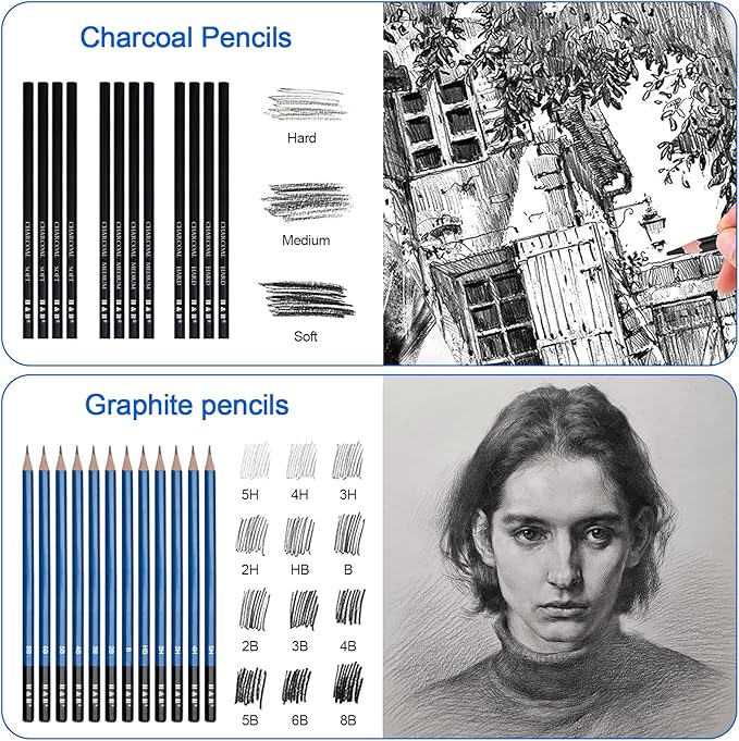 H & B 72PCS Drawing Supplies, Sketching Art Kit with A5 Sketchbook - Includes Graphite, Charcoal, Watercolor Pencils for Adults, Teens, Beginners & Kids