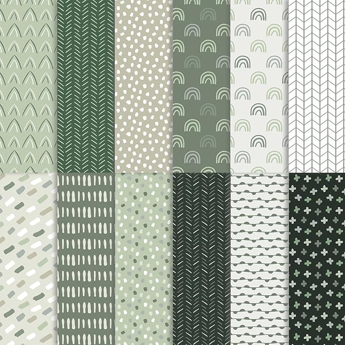 60 Sheets Sage Green Boho Scrapbook Paper, 8.3'' x 5.7'' Trendy Mint Green Boho Pattern Decorative Craft Paper Folded Flat for Birthday Card Making Scrapbook Shadow of Green Photo Album Decor