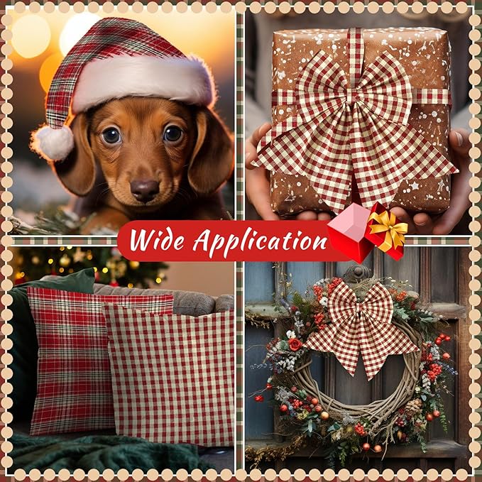 Hahafelt 10 Pcs Red and Green Buffalo Check Quilting Fabric Bundles 20 x 20 Inch Primitive Fat Quarters by The Yard Square Gingham Fabric Scraps Sewing Precut Patchwork for Vintage DIY Craft Decor