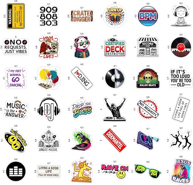 100Pcs DJ Stickers and Decals for Laptop, Water Bottle - DJ Gifts & Party Supplies - Rave, Music Stickers - Gift for Women & Men