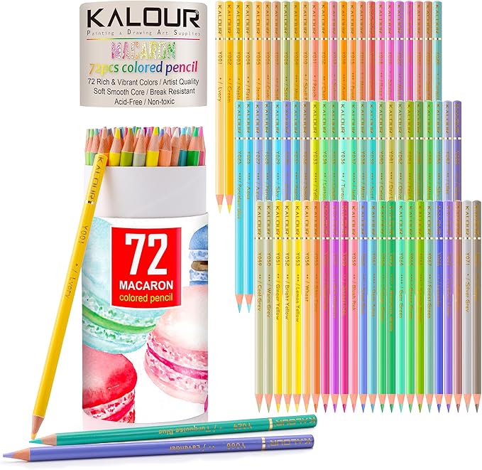 KALOUR Macaron Pastel Colored Pencils,Set of 72 Colors,Artists Soft Core,Ideal for Drawing Sketching Shading,Coloring Pencils for Adults Kids Beginners