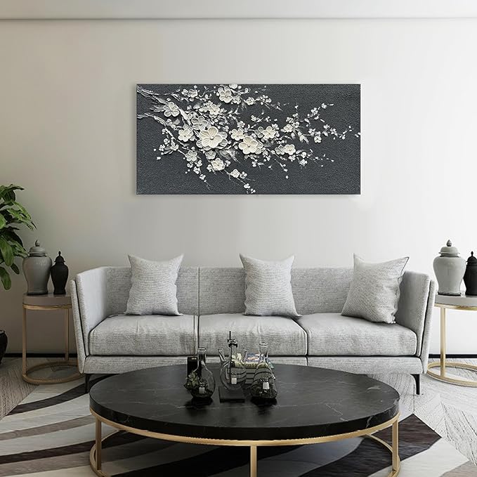 Art Hand-Painted White Flower Tree Art Oil Painting Modern Abstract Home Wall Decoration Art 24x48 inches