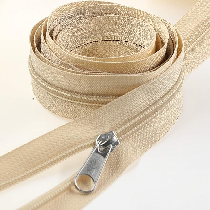 Leekayer #5 Beige Nylon Coil Zippers by The Yard Bulk 10 Yards with 25pcs Silver Sliders for DIY Sewing Tailor Craft Bag(Beige)