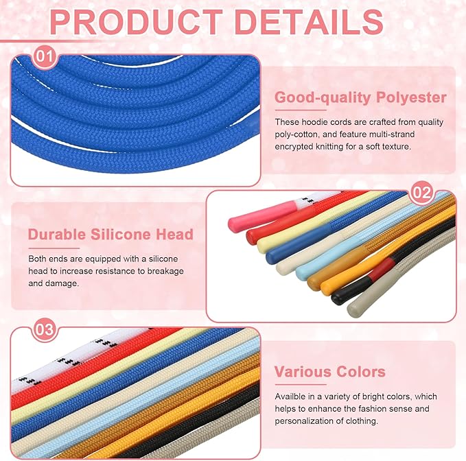 uxcell 2pcs 53inch Drawstring Cords Replacement Drawstring Hoodie String Sewing Tool with Easy Threader for Hoodie Sweatpants Jackets Pants Hats Coats Bags, Sapphire Blue