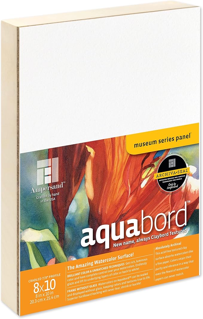 Ampersand Art Supply Watercolor Painting Panel: Museum Series Aquabord, 1-1/2 Inch Cradled Profile, 8" x 10"