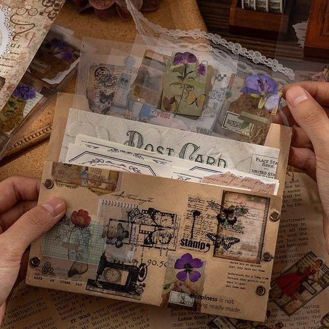 Alideco Vintage Scrapbook Stickers Set Retro Floral Sticker Book for Adults Sticker journaling Stickers for Scrapbooking Tweezer 20Sheets/160Pcs (fanhuabiaoben)
