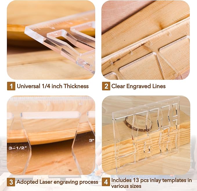 Router Templates for Woodworking,Router Jig Butterfly Inlay Templates Decorative,13-in-1 Bowtie Router Templates(10 * 7.8 inches)